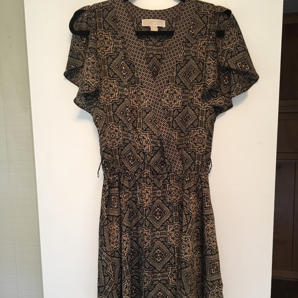 Michael Kors Brown Pattern Silk Dress Size M